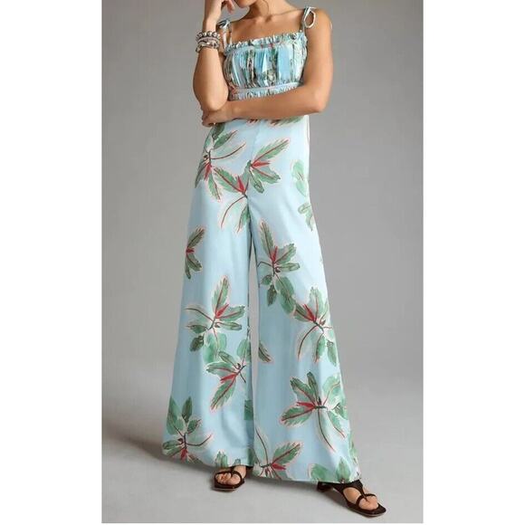 NWT Anthropologie Hutch Ruched Jumpsuit Size 0 Tropical Beach Boho Wide Leg $198 - Picture 2 of 14